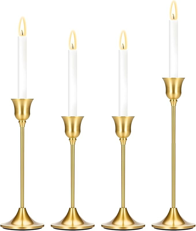 4PCS Candle Holder, Taper Candle Stick Holder - Gold Candle Holders, Holders Vintage Decor Dinner... | Amazon (US)