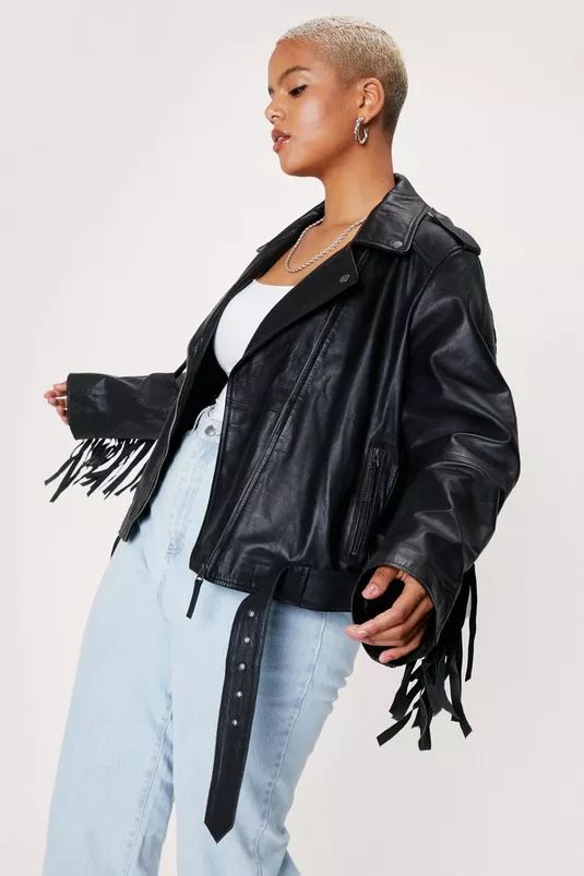 Plus Size Fringe Leather Biker Jacket | Nasty Gal (US)