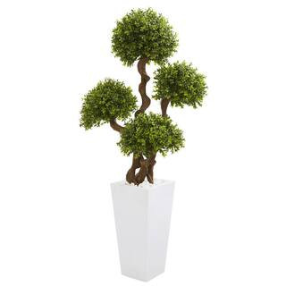 55 In. Four Ball Boxwood Artificial Topiary Tree in Tall White Planter | The Home Depot