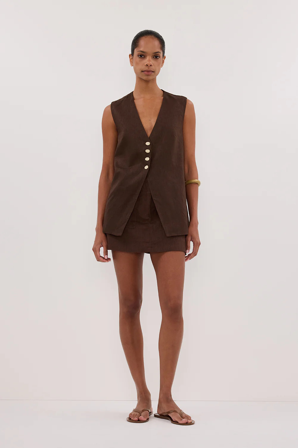 EVA BITTER CHOC LINEN SKORT | DISSH