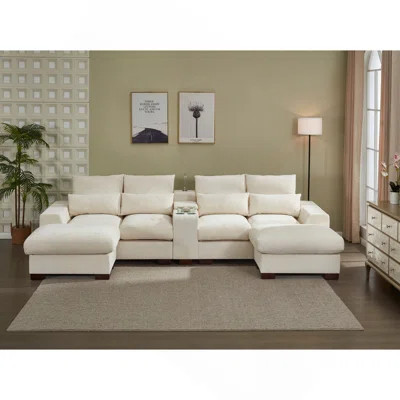 Modern Sectional Sofa Couch With Console,USB Charging Port,Reading Light,Cup Holder, Beige | Wayfair North America