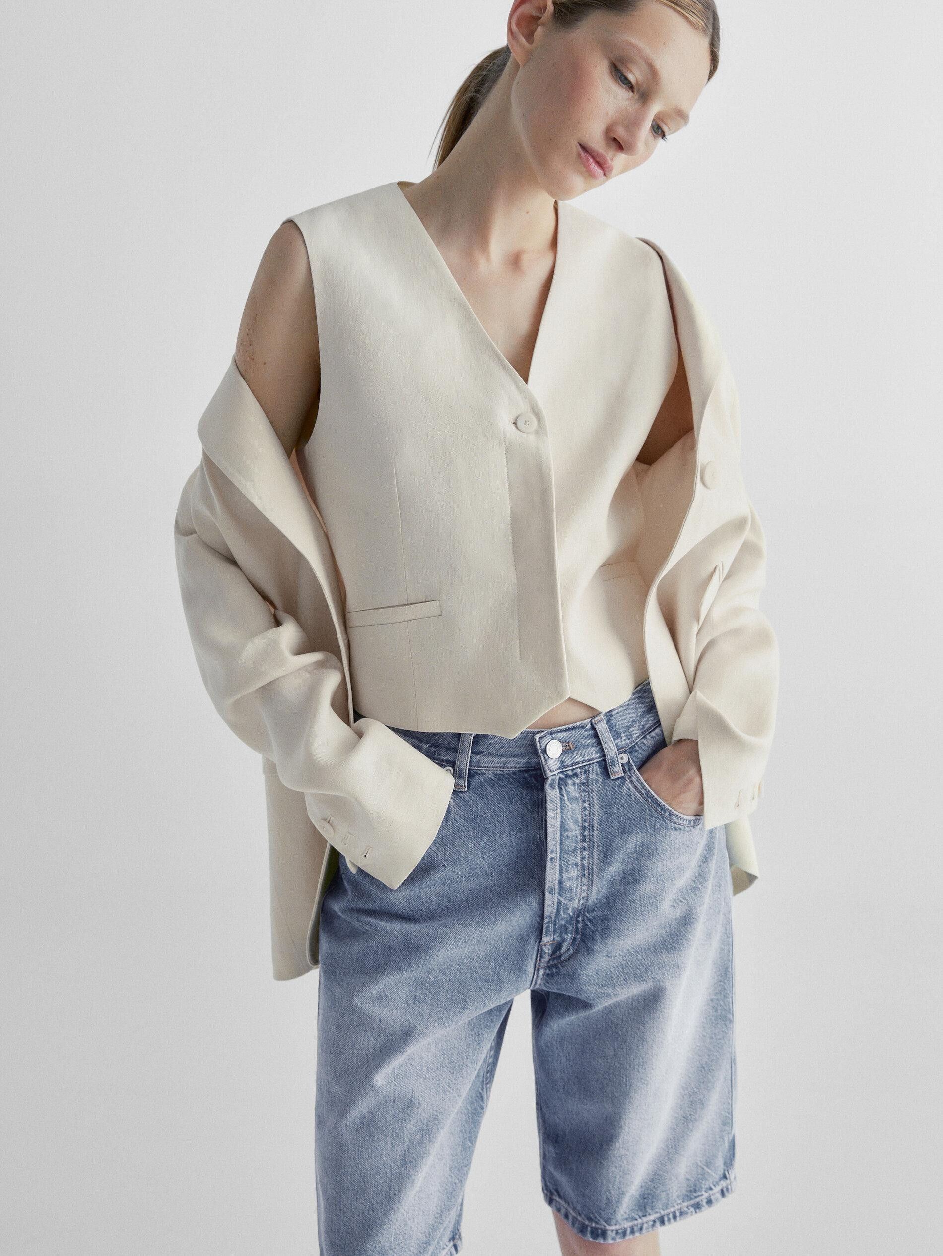 High-waist denim Bermuda shorts | Massimo Dutti US