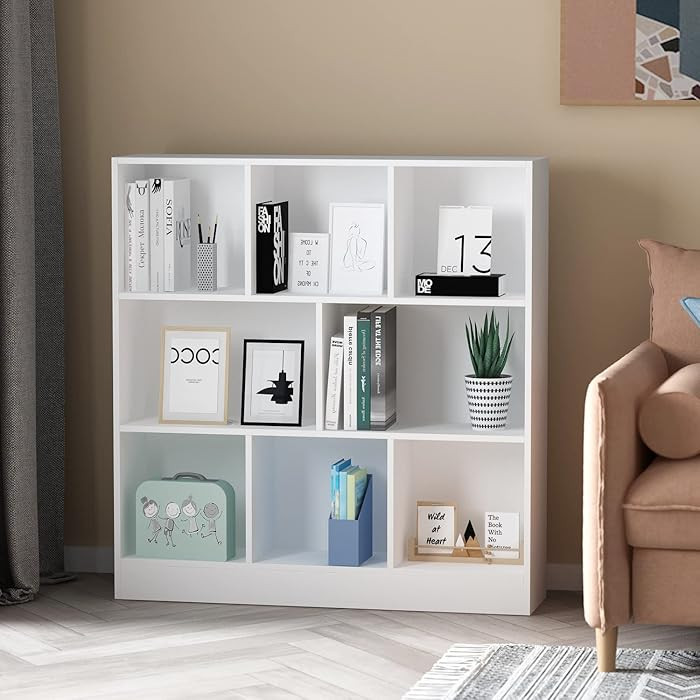 ECACAD Bookcase, Wood Bookshelf with 3 Tier Open Shelves, 8-Cube Storage Organizer Display Shelf ... | Amazon (US)