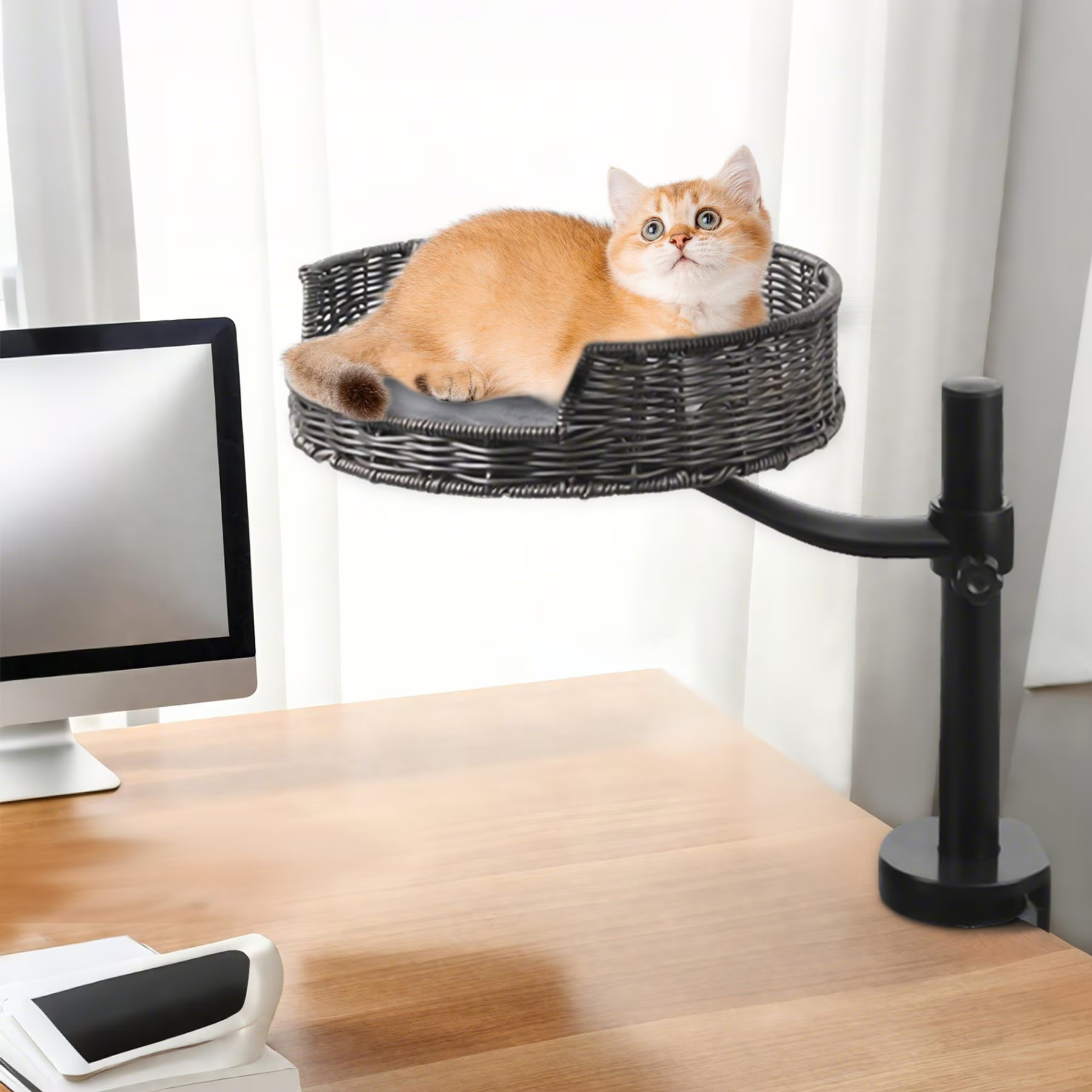 Niubya Adjustable Single Hammock Cat Desk Bed, Grey | Chewy