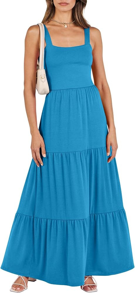 ANRABESS Women's Summer Casual Long Maxi Beach Vacation Dresses Sleeveless Square Neck Flowy Tier... | Amazon (US)