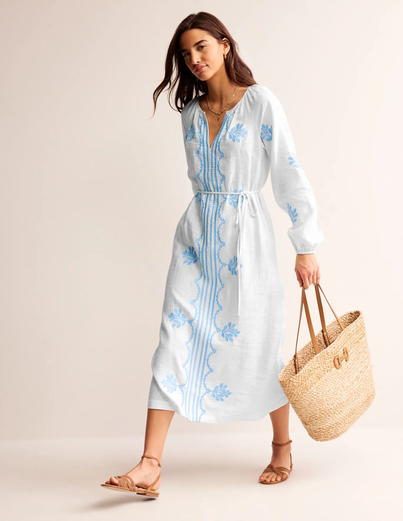 Embroidered Belted Linen Dress | Boden (US)