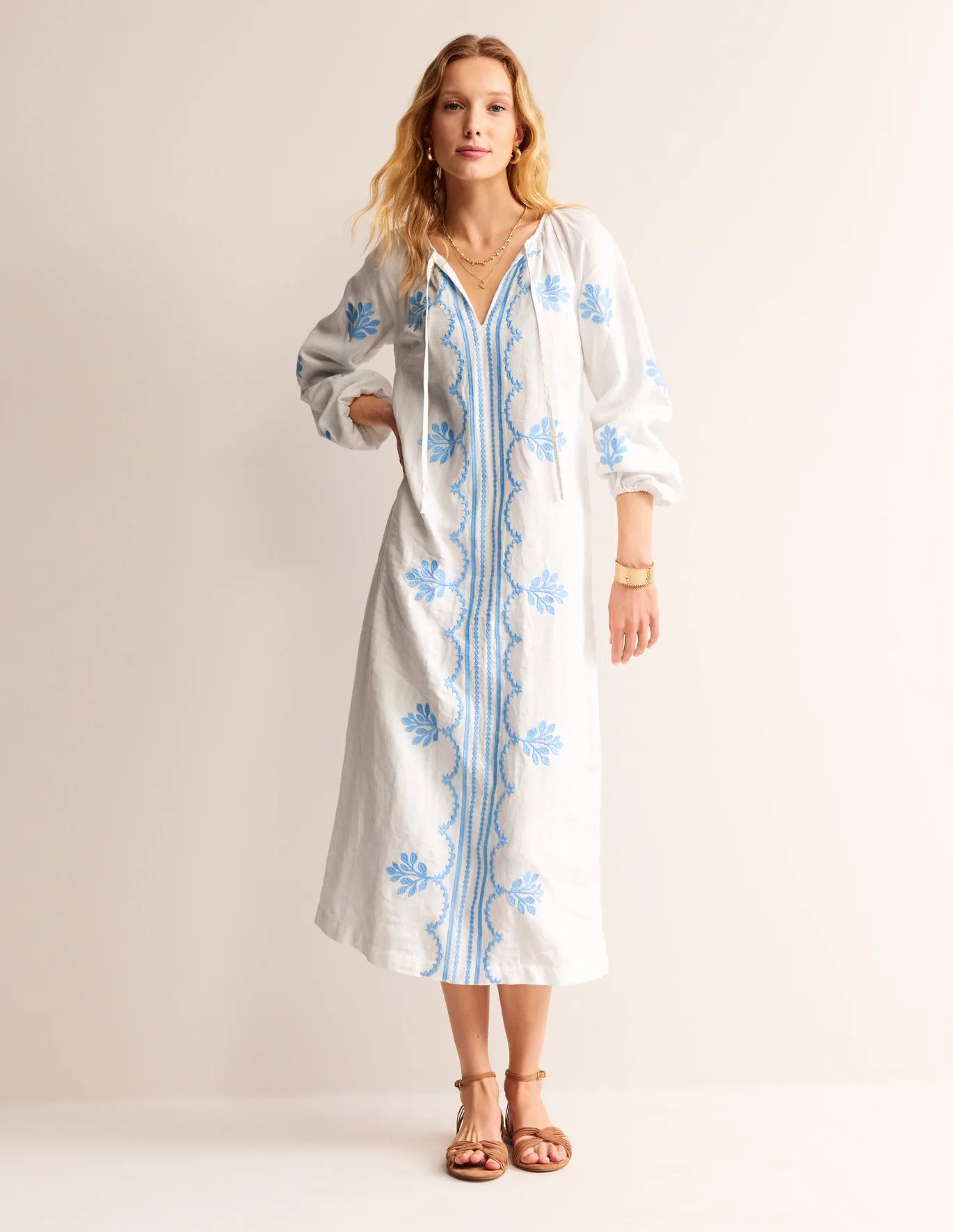 Embroidered Belted Linen Dress | Boden (UK & IE)