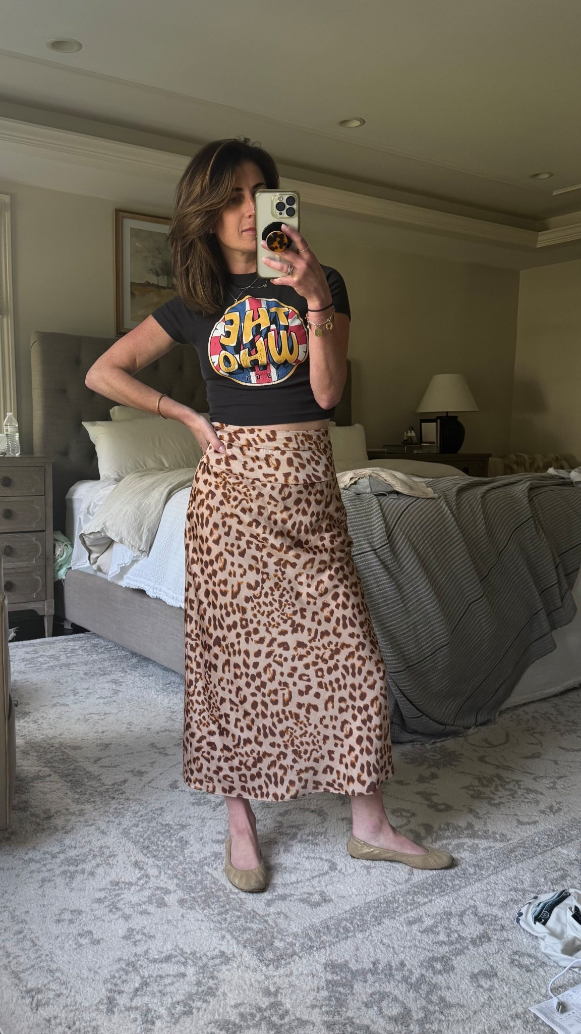 Midi slip leopard skirt graphic cropped tee ballet flats fall look 

#LTKStyleTip #LTKSeasonal #LTKPetite