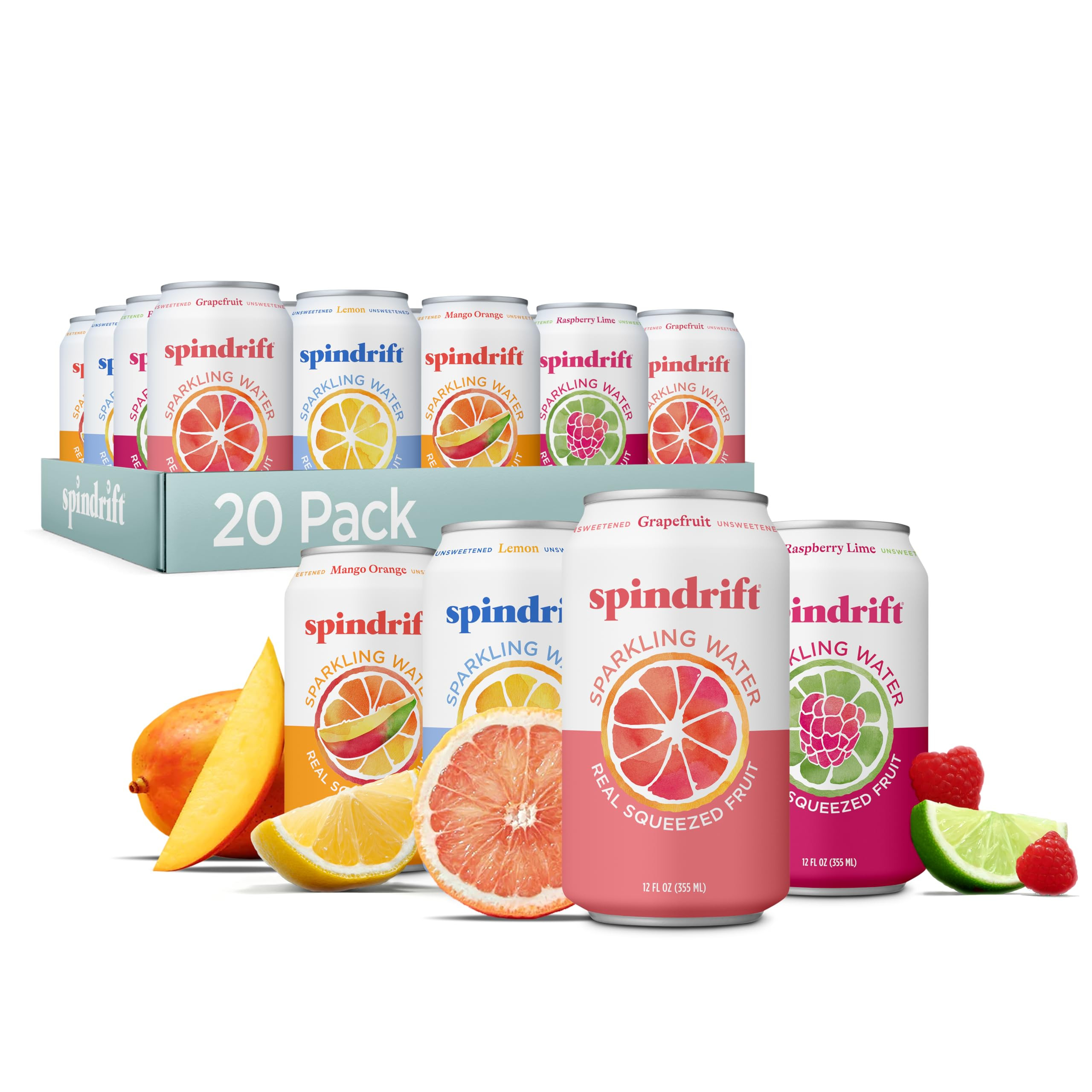 Spindrift Sparkling Water, 4 Flavor Variety Pack, Made with Real Squeezed Fruit, 12 Fl Oz (Pack o... | Amazon (US)