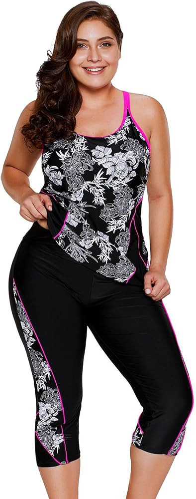LALAGEN Womens Plus Size Swimsuits 2026 Modest Rash Guard Capris Tankini Bathing Suits Two Piece ... | Amazon (US)