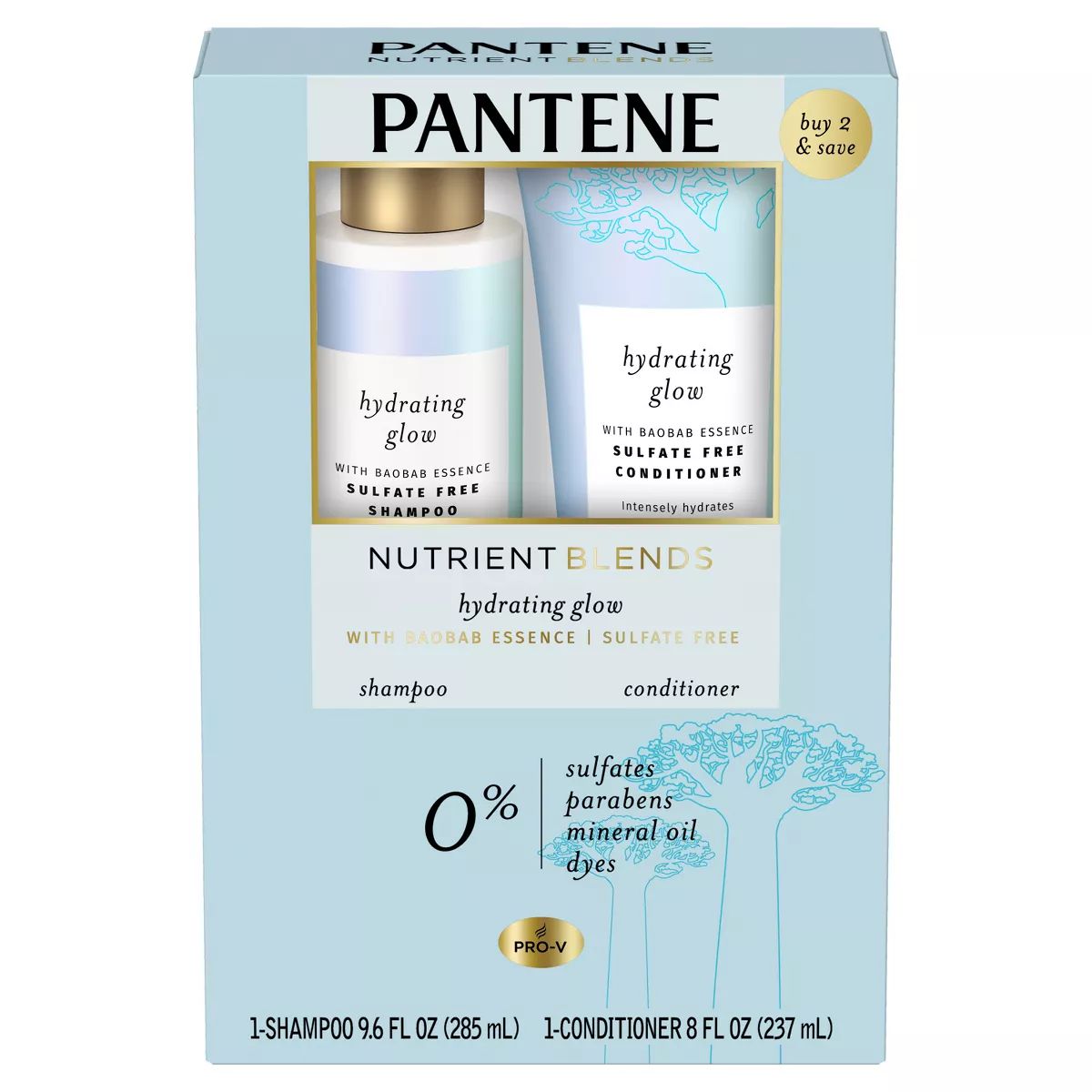 Pantene Sulfate Free Baobab Shampoo and Conditioner Dual Pack, Nutrient Blends - 17.6 fl oz | Target