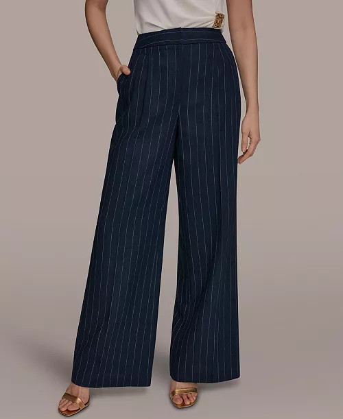 Women's Pinstripe High-Waist Wide-Leg Pants | Macy's