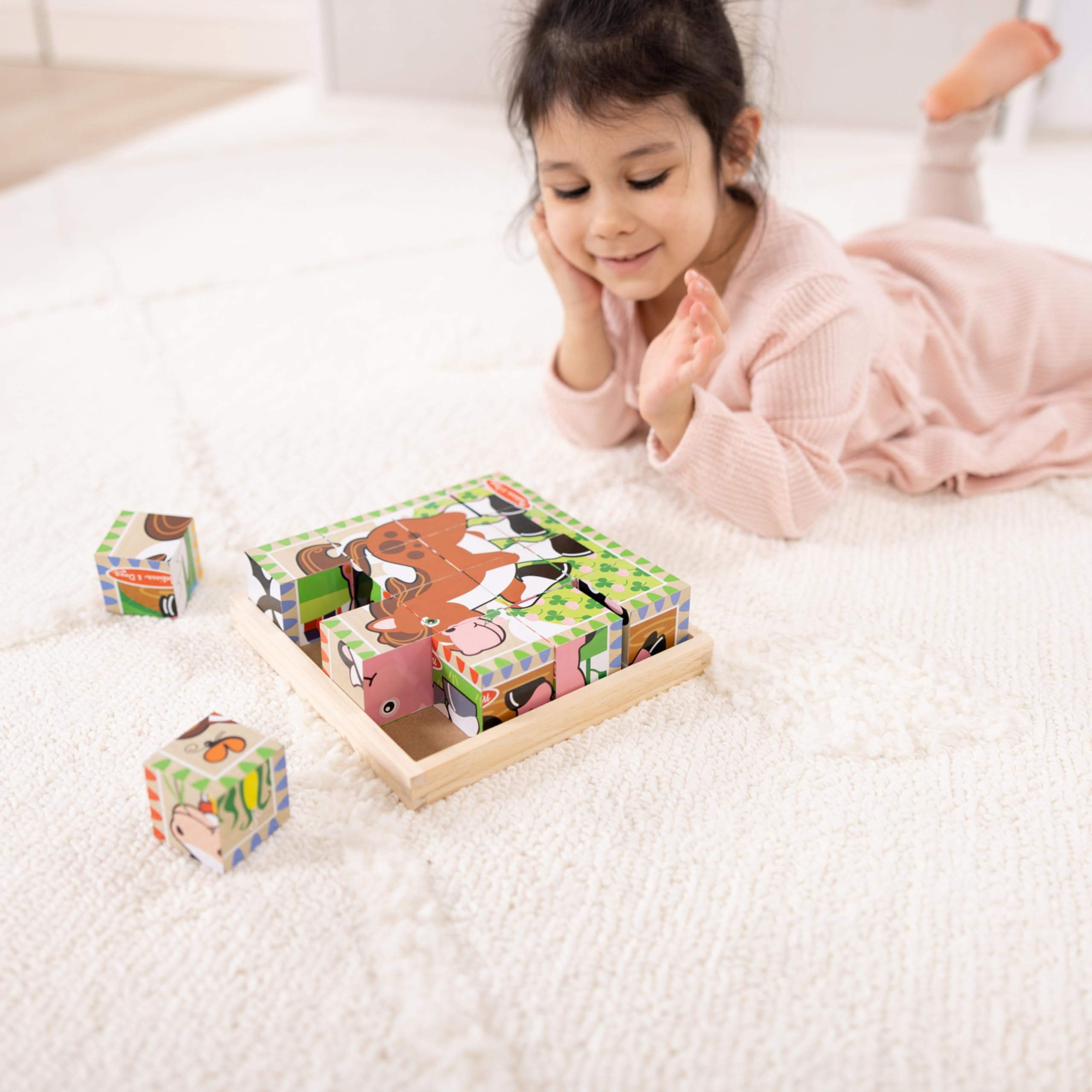 Melissa & Doug Farm Wooden Cube Puzzle with Storage Tray – 6-in-1 Animal Puzzle for Toddlers an... | Amazon (US)