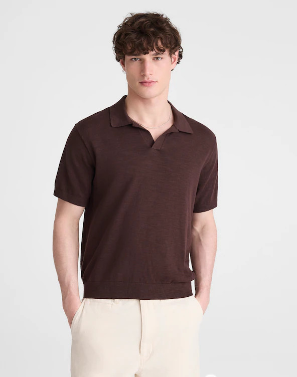 Johnny-Collar Sweater Polo in Slub Knit Cotton | Madewell