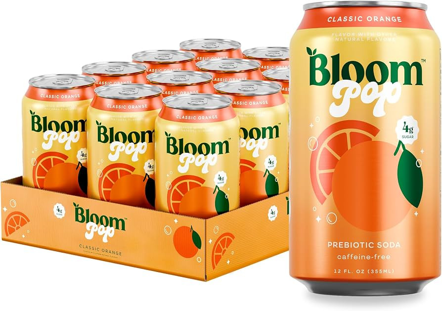 Bloom Pop Prebiotic Soda 12 Pack, Classic Orange Flavor, 12oz Cans | Prebiotic Soda for Gut Healt... | Amazon (US)