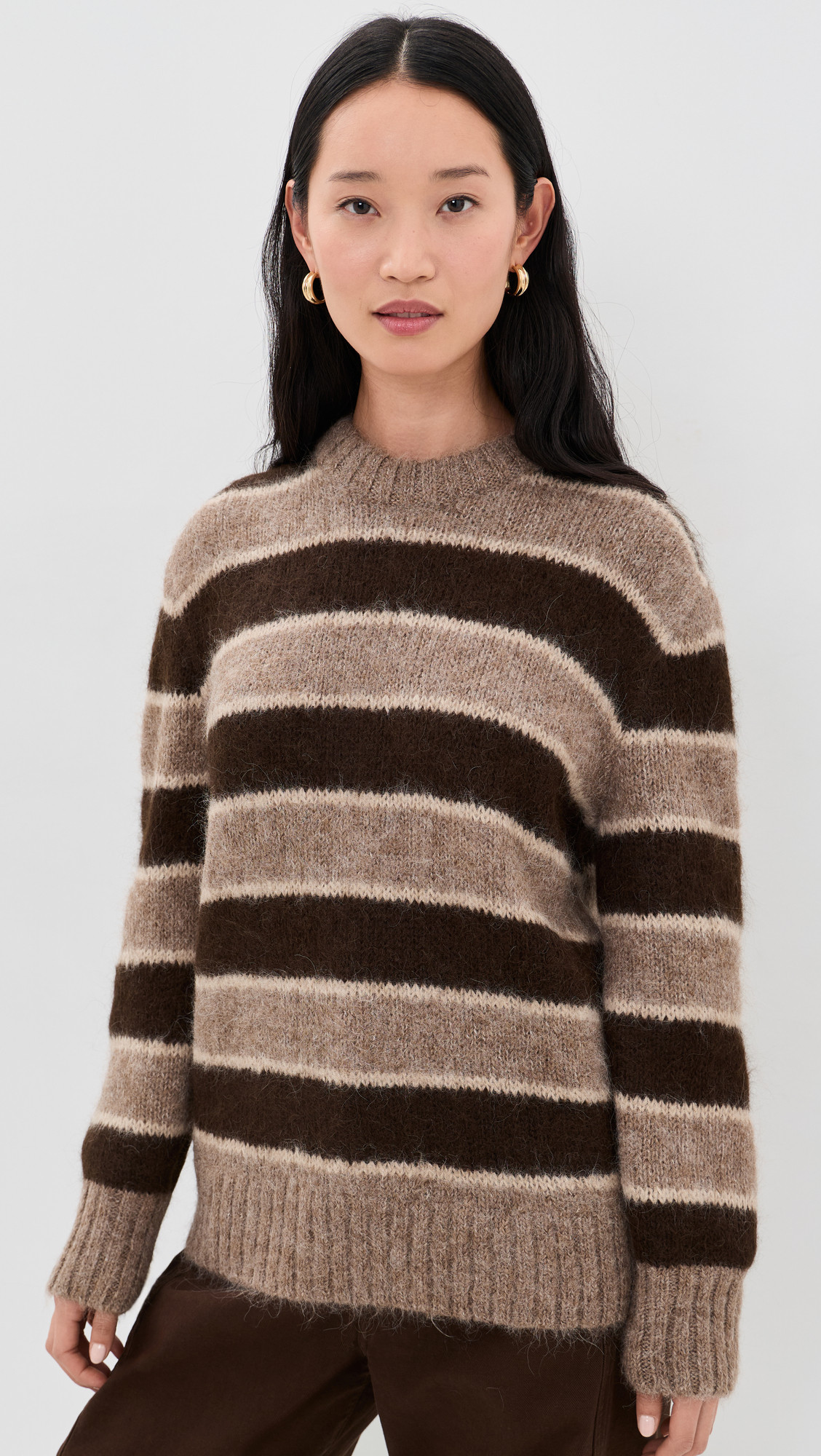 Jenni Kayne Teddy Crewneck Sweater Chocolate Stripe L | Shopbop