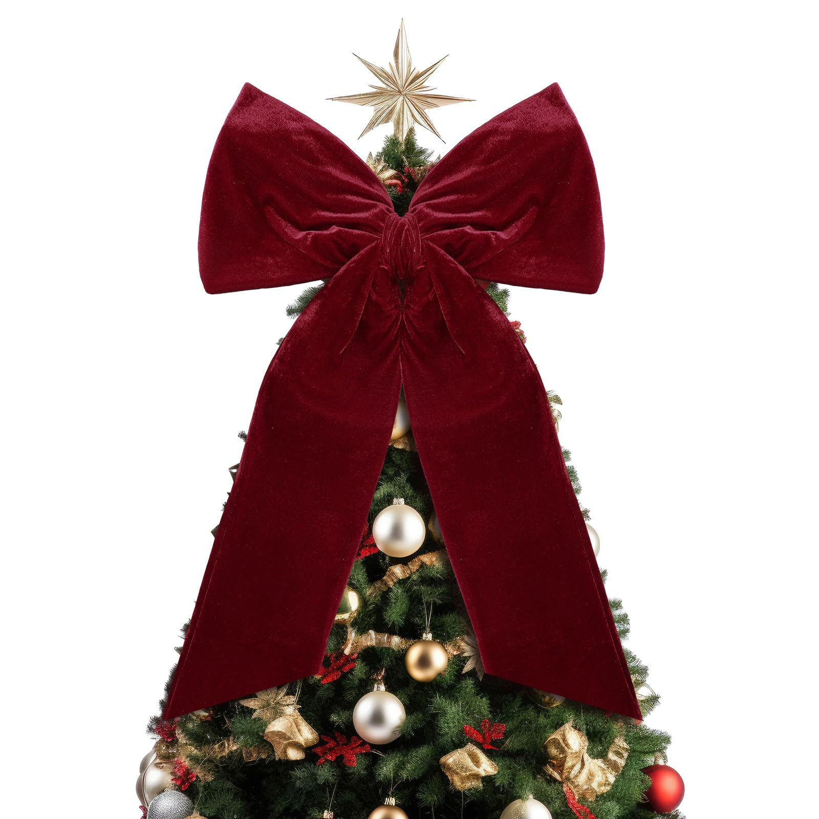 20 x 30 Inches Christmas Large Velvet Bows Christmas Tree Topper Decor Giant Xmas Tree Toppers Bows for Home Wreath Wall Backdrop Birthday Wedding Party Decorations(Burgundy,1 Pcs) | Amazon (US)