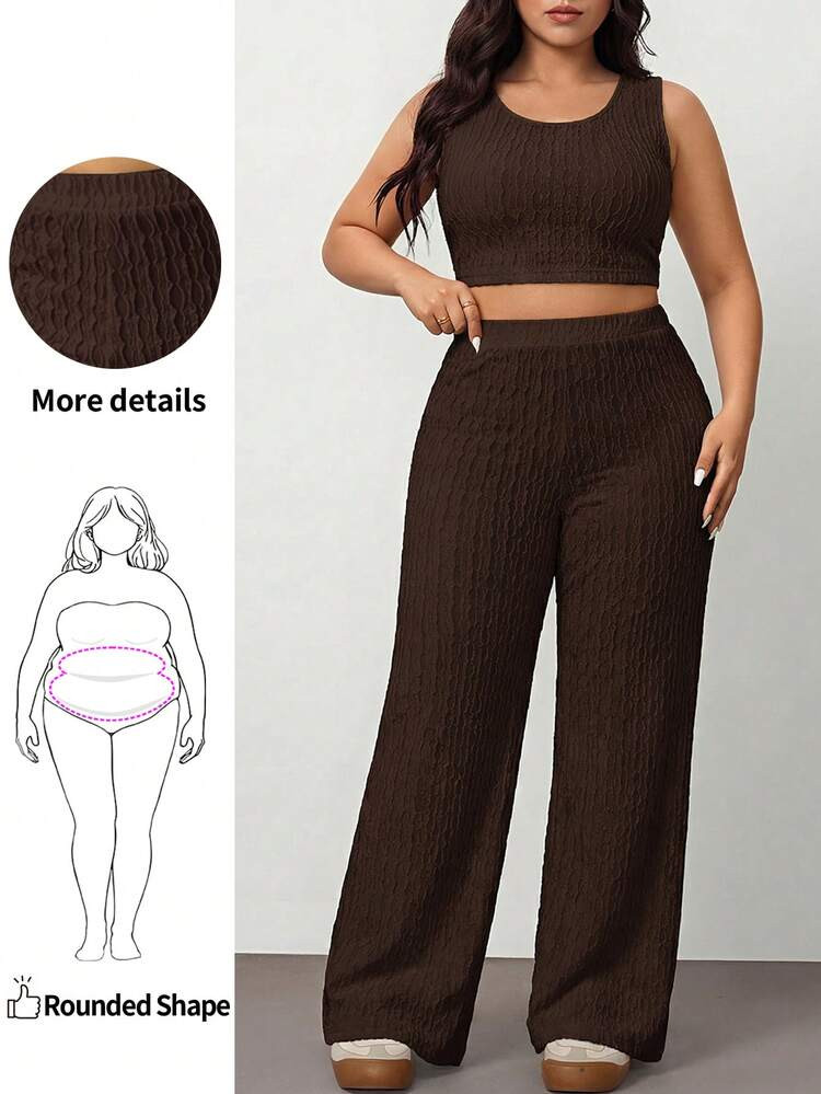 Enliva 2Pcs Plus Size White Solid Color Sleeveless Long Tank Top And Wide Leg Pants Set, Casual Wear For Spring And SummerSummer Outfits For Women,Two Piece Set Women, For Apple And Rounded Body Shape, For Summer | SHEIN