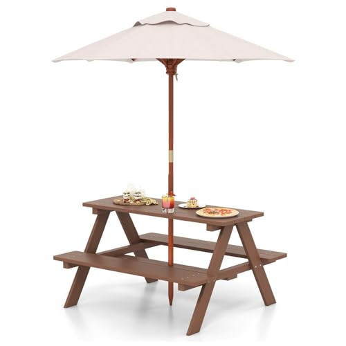 HONEY JOY Kids Picnic Table, Toddler Outdoor Table & Bench Set, Wooden Children Patio Furniture with Folding Umbrella, Kids Picnic Tables for Outdoors, Gift for Boys Girls | Amazon (US)