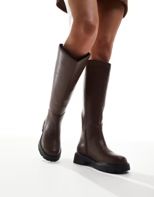 London Rebel Olivia chunky knee boots in brown | ASOS (Global)