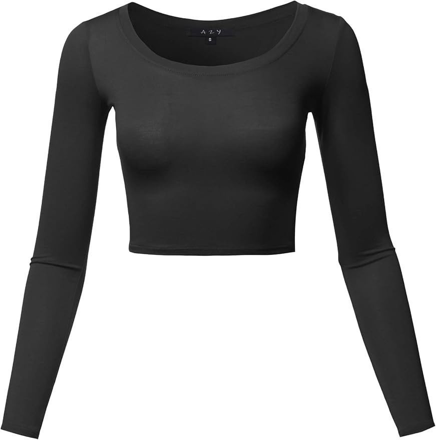 Women's Basic Solid Stretchable Scoop Neck Long Sleeve Crop Top | Amazon (US)
