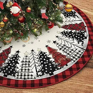 Christmas Tree Skirt 48 Inch, Red and Black Buffalo Plaid Xmas Tree Skirt, Winter Christmas Tree ... | Amazon (US)