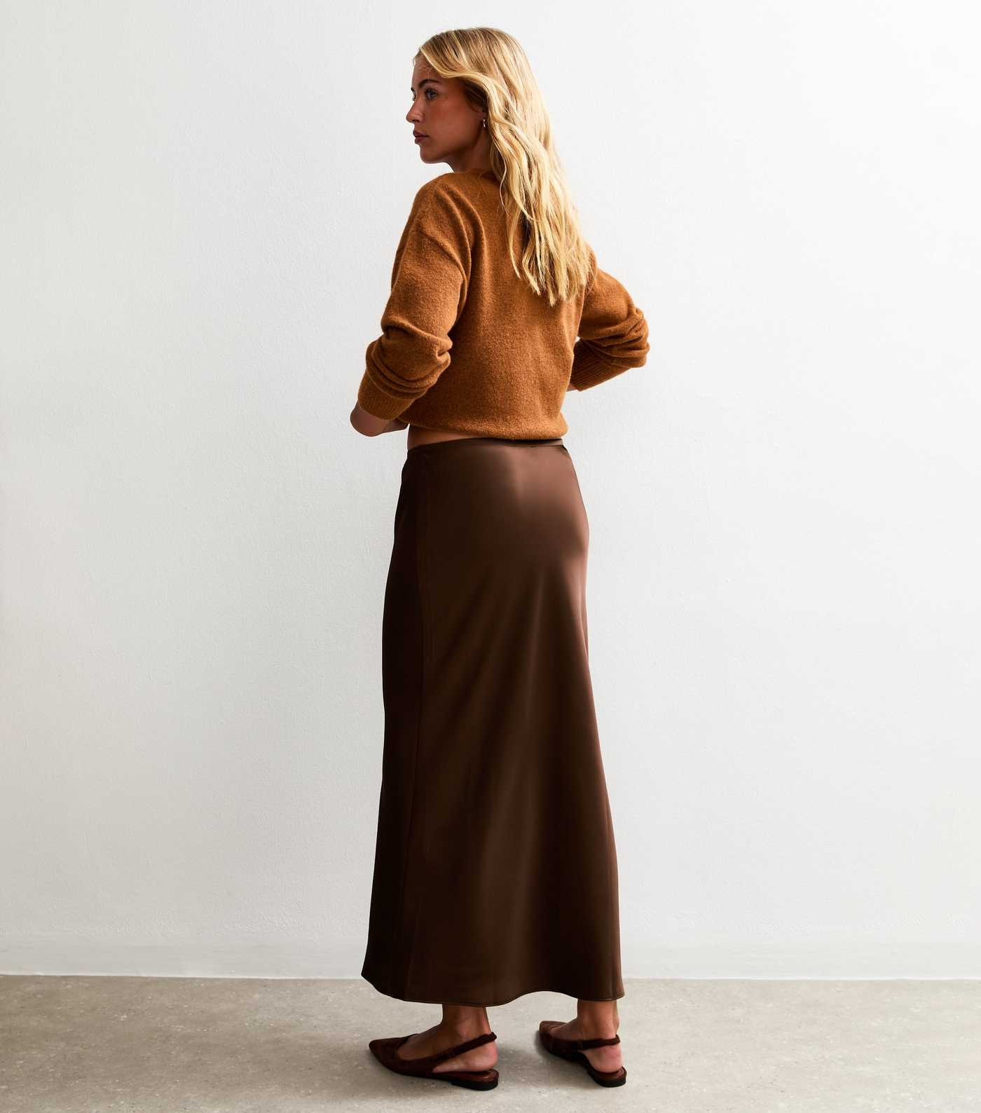 Tall Brown Bias Cut Satin Midi Skirt | New Look | New Look (UK)