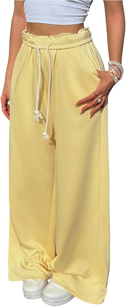 SHENHE Women's Baggy Sweatpants Wide Leg Open Bottom Drawstring Workout Travel Pants Trousers | Amazon (US)