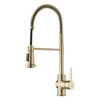 Britt Single-Handle Spring Coil Kitchen Faucet in Spot Free Antique Champagne Bronze | The Home Depot