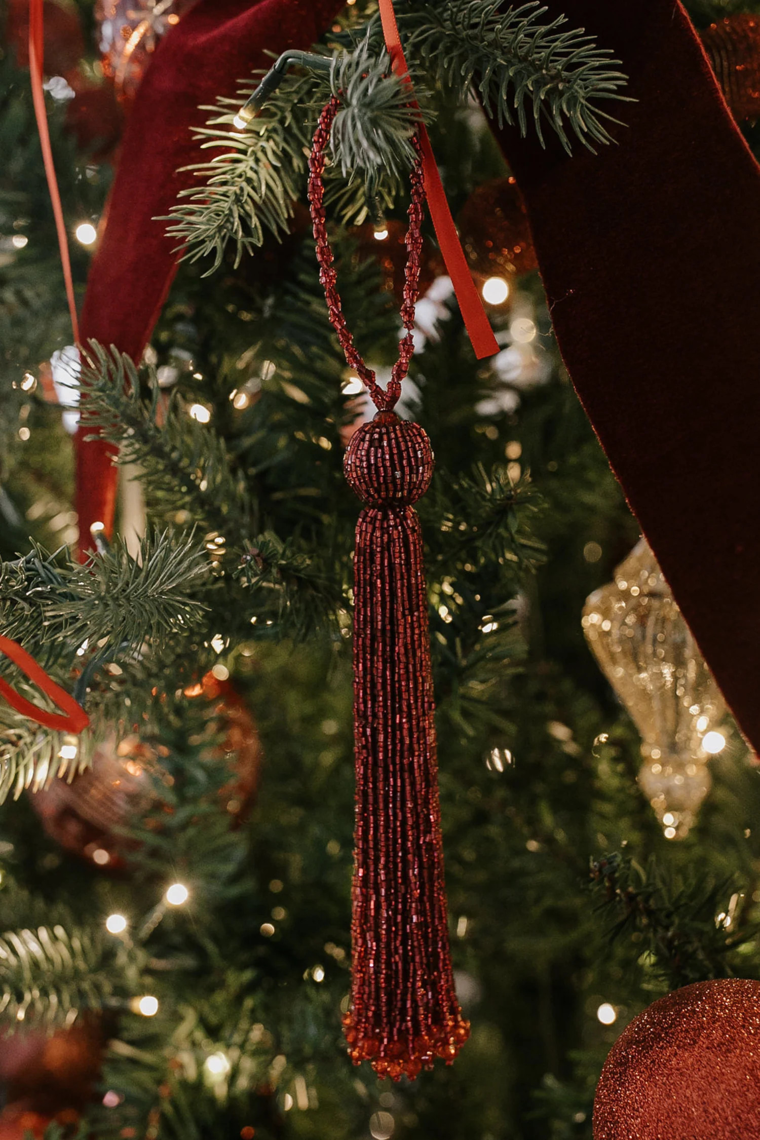 Beaded Tassel Ornament - Dark Red | THELIFESTYLEDCO