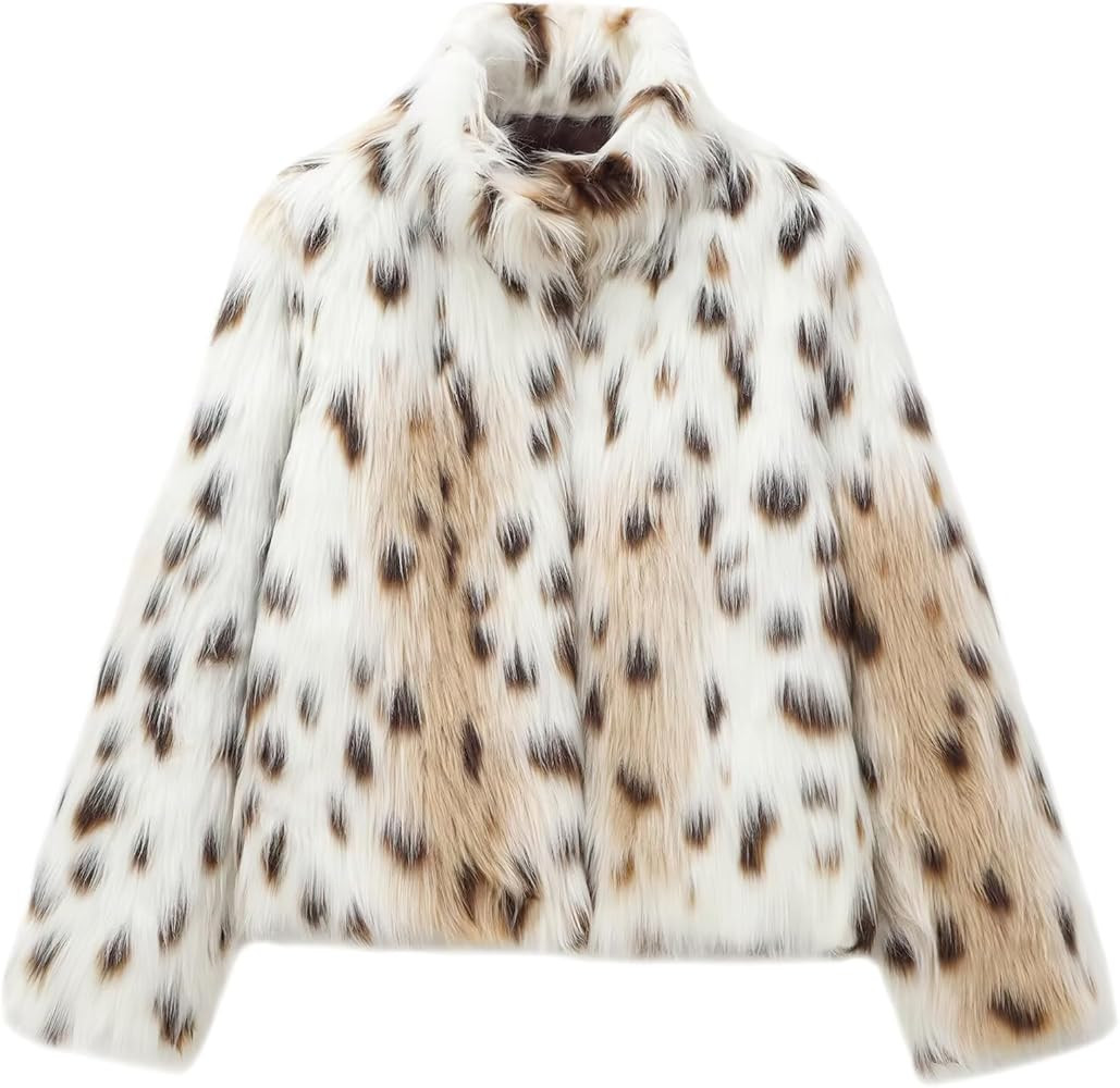 ebossy Women's Faux Fur Crop Jacket Long Sleeve Cozy Winter Warm Fluffy Leopard Pure Color Sherpa... | Amazon (US)