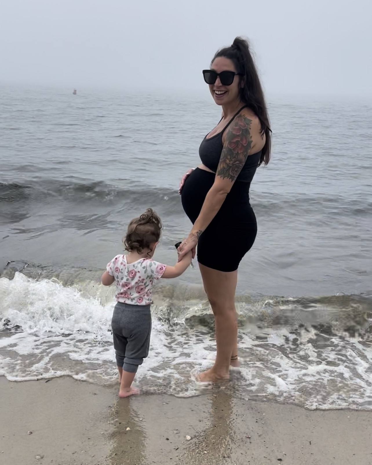 Biker shorts that are not maternity but were perfect for it. They are cotton, so very soft and comfortable. I’m wearing a L here. 

#LTKBump #LTKBaby