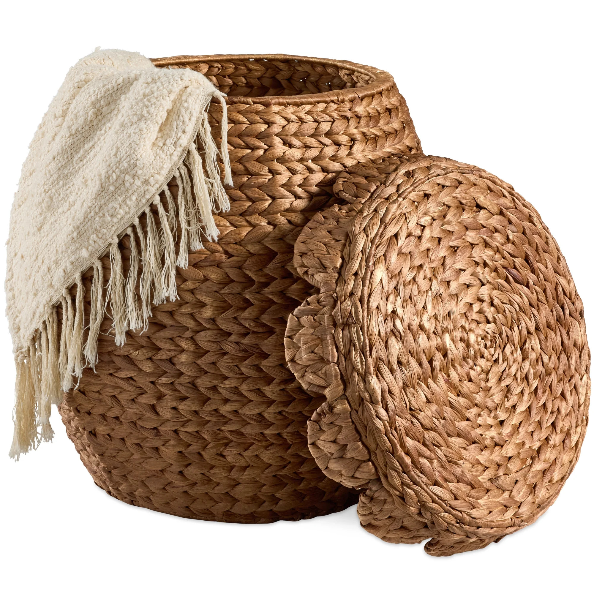 Best Choice Products Scalloped Water Hyacinth Storage Tote Basketwith Lid - Chestnut | Walmart (US)