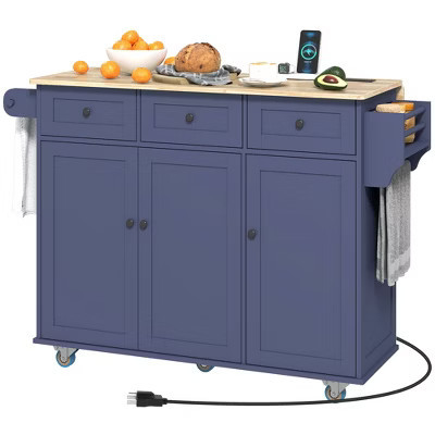 Kitchen Island on Wheels with Drop Leaf, Charging Station, Rolling Kitchen Cart with Wood Top, Adjustable Shelf | Target