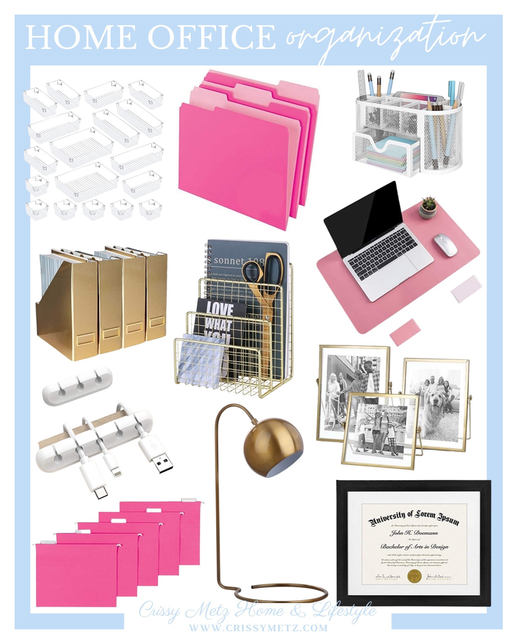 Work organization, Hot pink office decor, gold accents, pink folders, photo frames, Home Office Organization, school organization, work from home, hot pink accents, office desk, work organization 

desk drawer bins, file folders, cord organizer, diploma frame, picture frames, pencil holders, desk lamps, home decor, organizationSale

#LTKGiftGuide #LTKHoliday #LTKHolidaySale