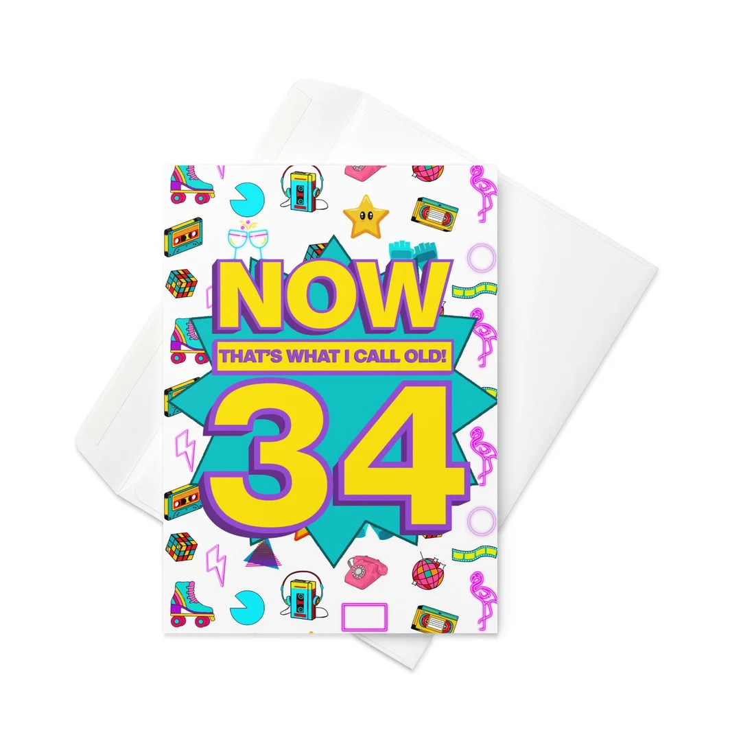 34th Birthday Card | 90s Nostalgia, Funny Millennial Throwbacks | Etsy (Global)