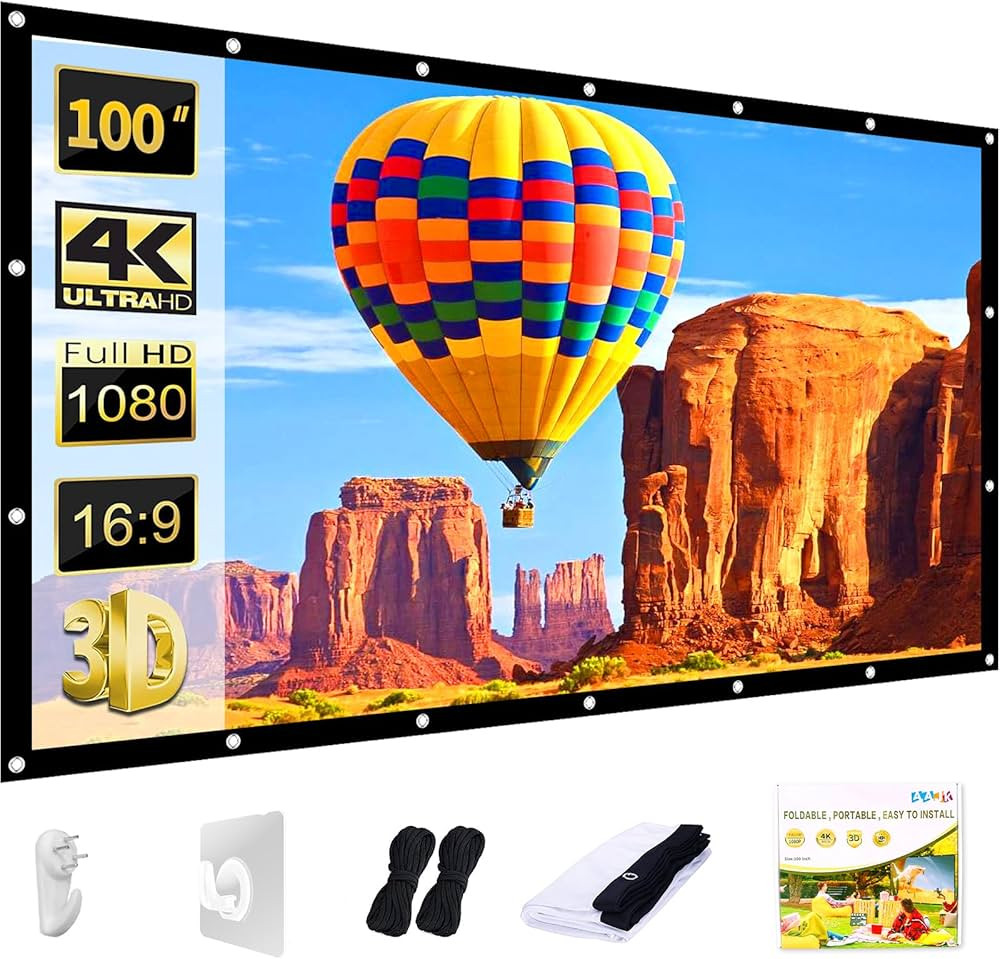 AAJK Projector Screen 100 inch, Washable Projector Screen 16:9 Foldable Anti-Crease Portable Proj... | Amazon (US)