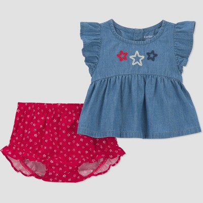 Carter's Just One You® Baby Girls' 2pc Stars Americana Peplum T-Shirt and Bloomer Set - Blue/Red 24M | Target