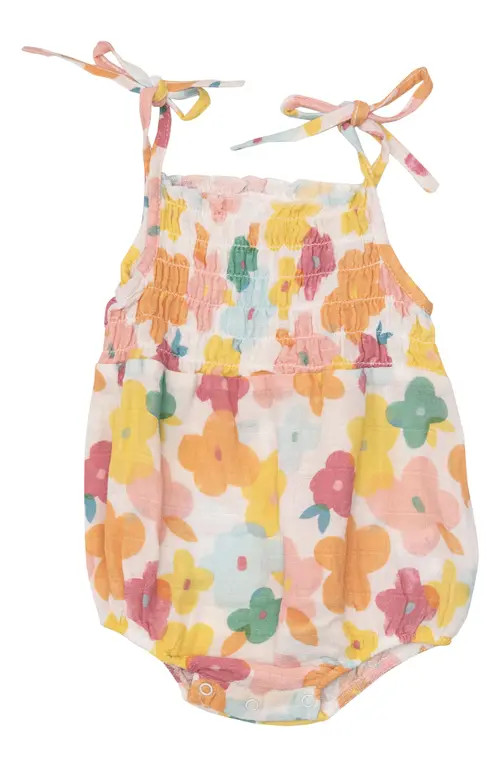 Angel Dear Paper Floral Smocked Organic Cotton Muslin Romper in Multi at Nordstrom, Size 0-3M | Nordstrom