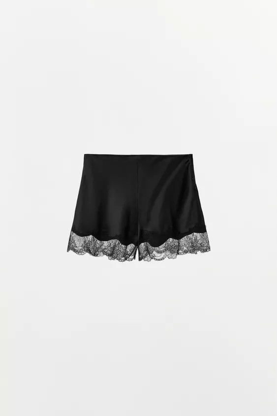 SATIN SHORTS WITH LACE TRIM | Zara US
