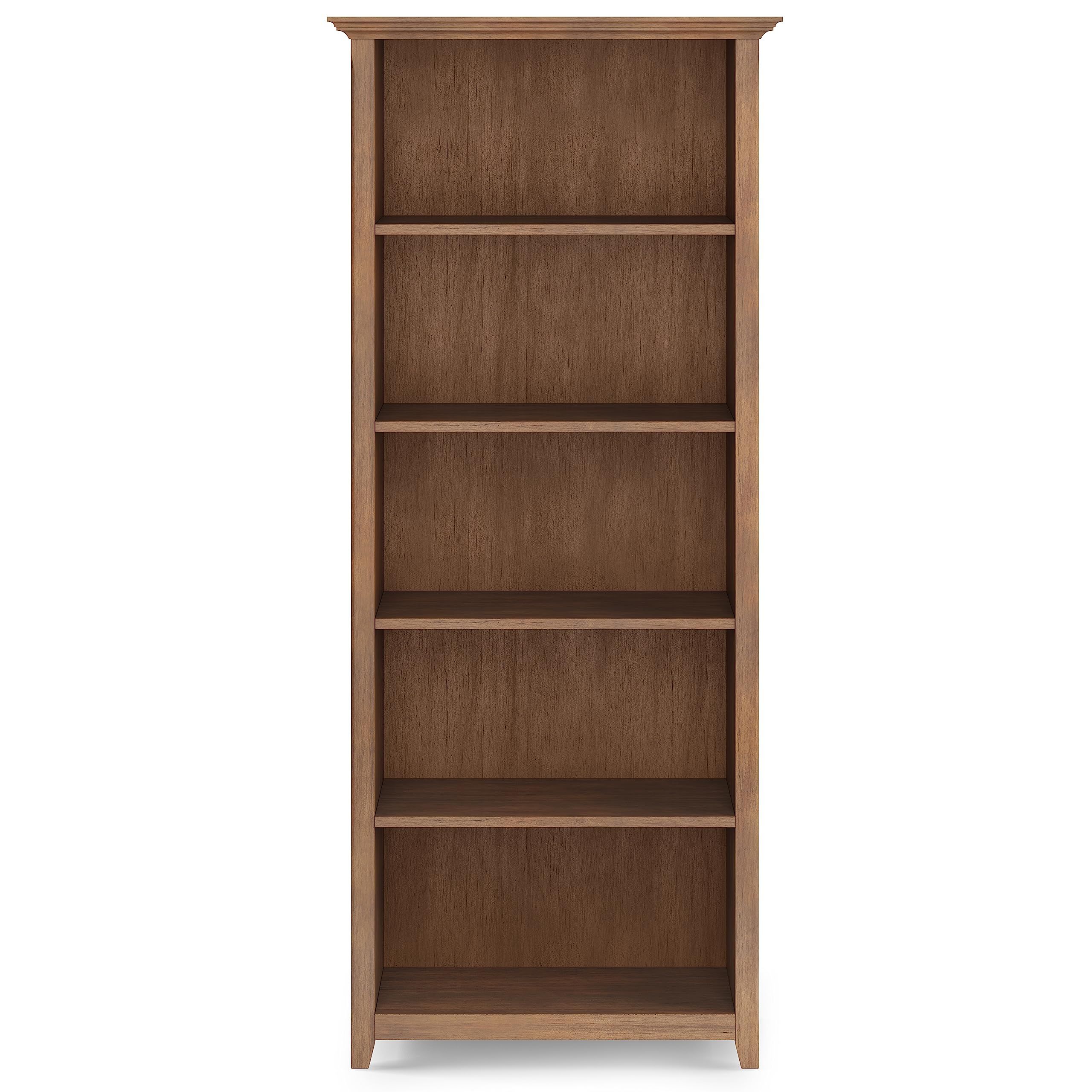 SIMPLIHOME Amherst Solid Wood 30 Inch Wide Transitional 5 Shelf Bookcase in Rustic Natural Aged Brown, for The Living Room, Study Room and Office | Amazon (US)