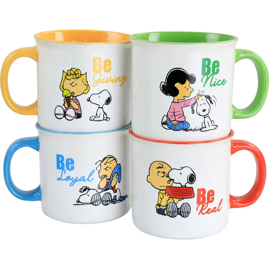 PEANUTS Gentle Reminders Stoneware 4 Piece 21oz Mug Set in White at Nordstrom | Nordstrom