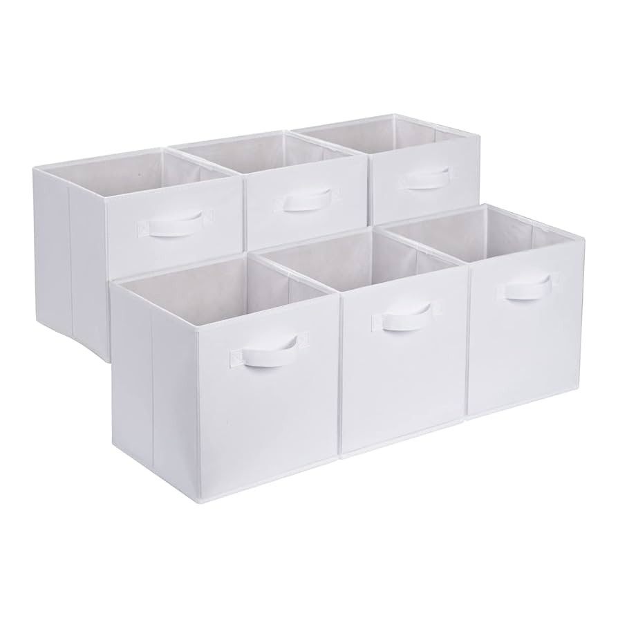 Amazon Basics Collapsible Fabric Storage Cubes Organizer with Handles, Sturdy, White, 10.5-x-10.5... | Amazon (US)