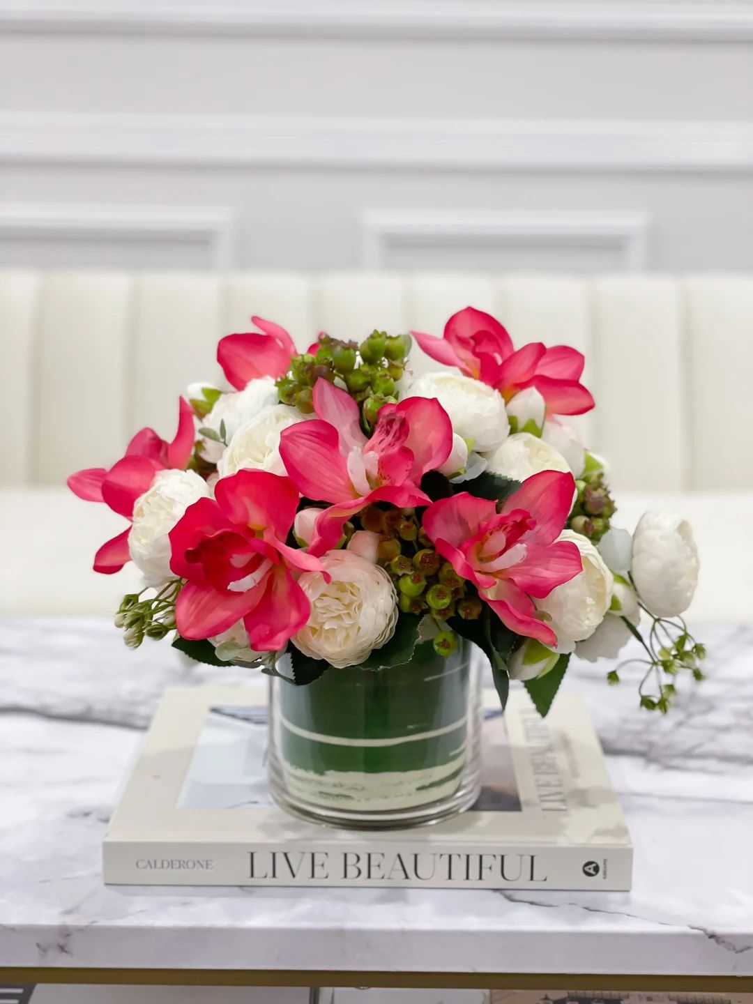 Pink Orchids Arrangement-orchid Centerpiece-silk Peony - Etsy | Etsy (US)