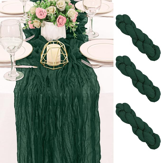 4 Pack 120 Inch Dark Green Cheesecloth Table Runner Boho Rustic Gauze Sheer Romantic 10 FT Long C... | Amazon (US)