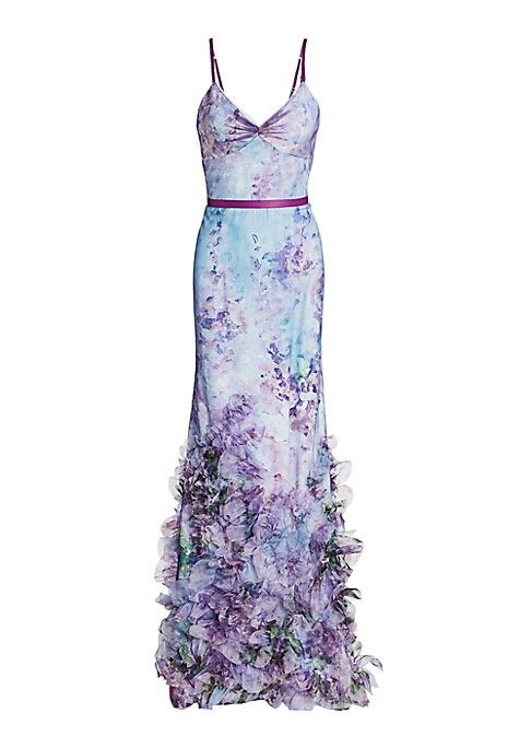 Marchesa Notte Women's Floral Tulle Mermaid Gown - Light Blue - Size 14 | Saks Fifth Avenue