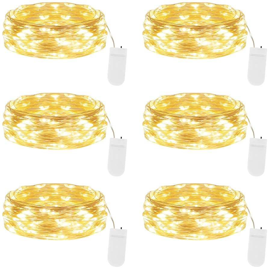 Lakumu 6 Pack Fairy Lights Battery Operated String Lights -7FT 20LED Fairy Lights Waterproof Silv... | Amazon (US)