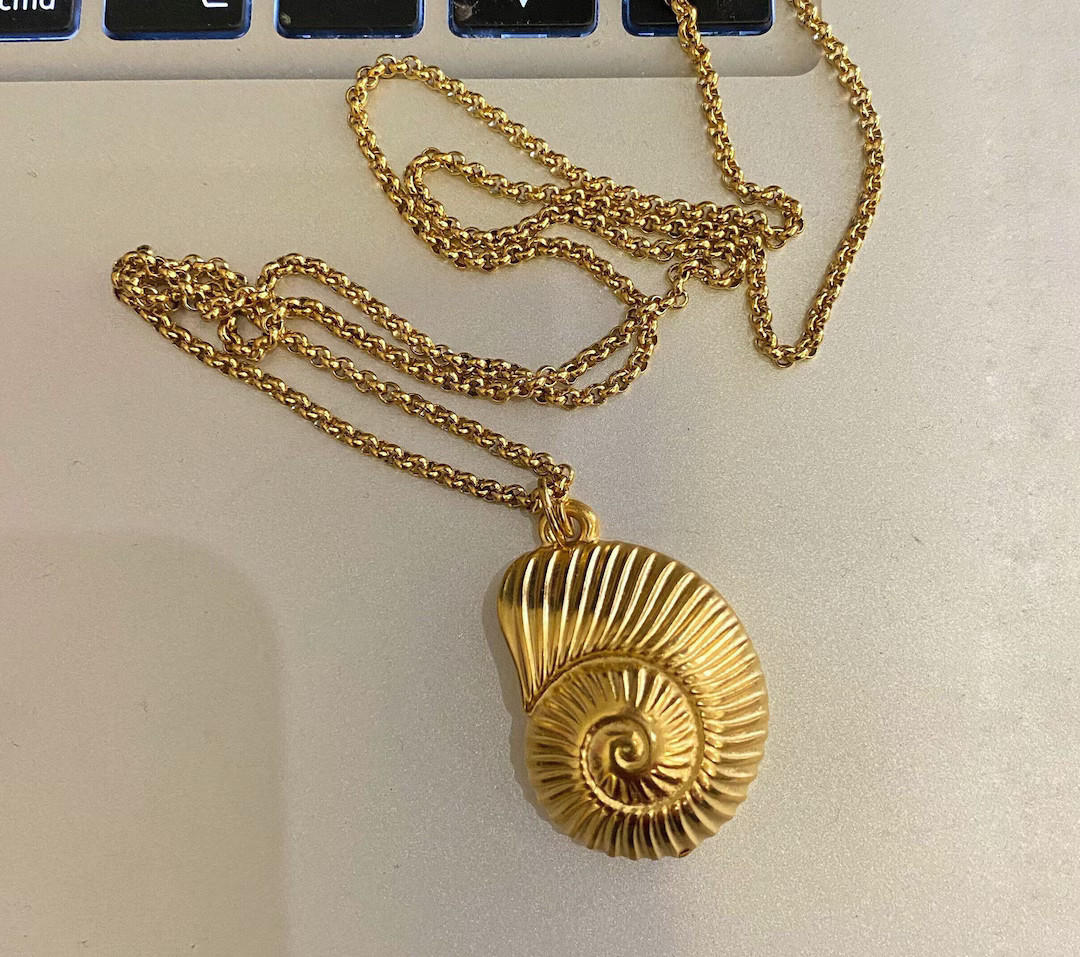 Gold Plated Shell Necklace, Long Everyday Necklace, Pendant Necklace, Summer Jewelry, Large Seash... | Etsy (US)