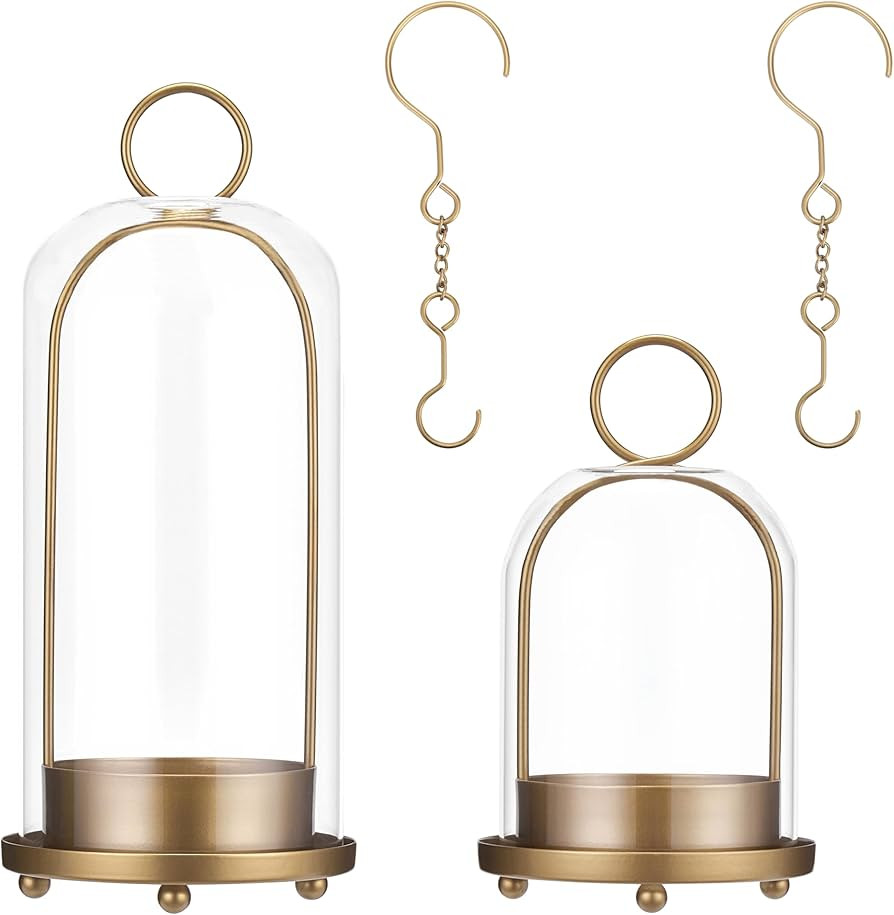 Hurricane Candle Holders Set of 2, 5" & 4" Metal and Glass Candle Lantern with Clear Dome for Pil... | Amazon (US)