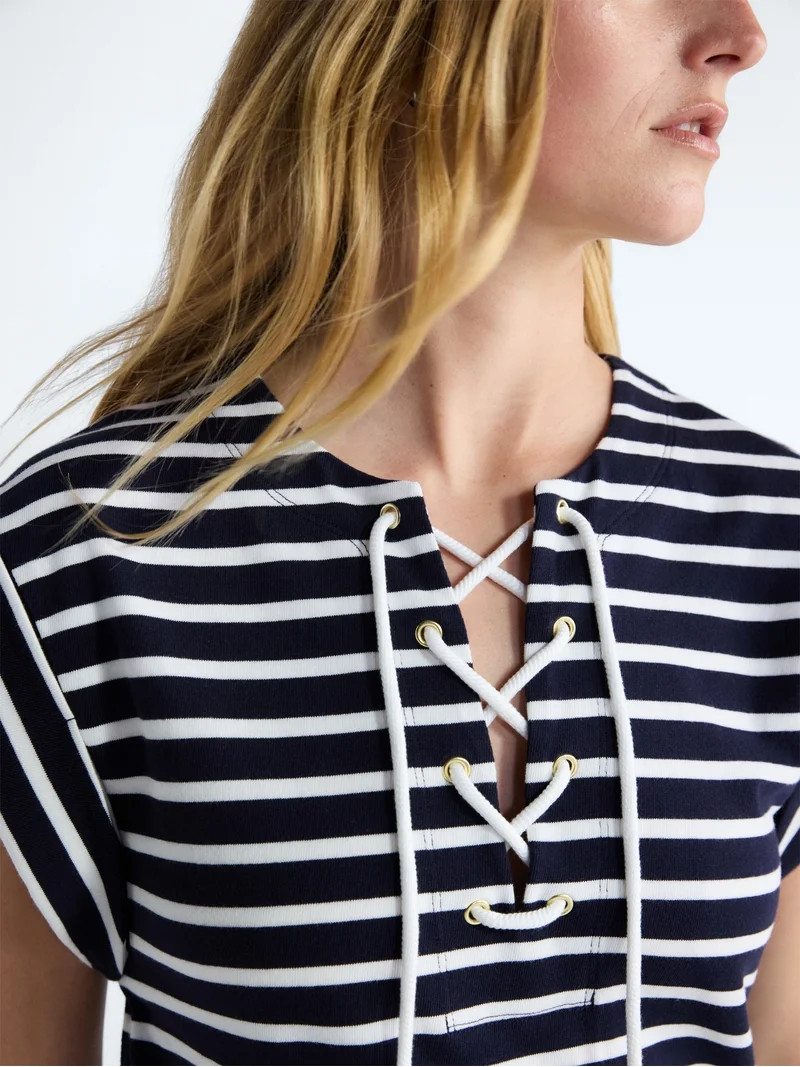 Free Assembly Women's Lace Up Cotton Mini Dress, Sizes XS-XXL | Walmart (US)